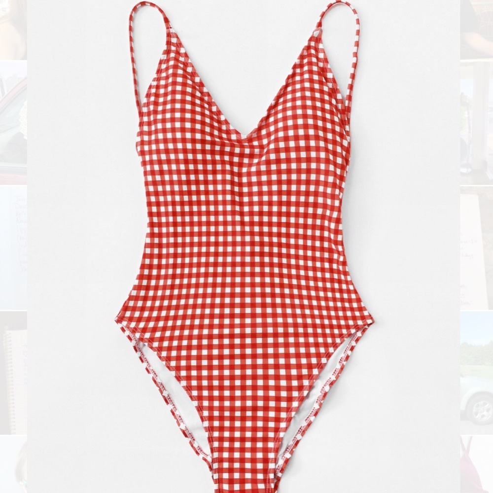 Gingham Lace Back One Piece Swimsuit